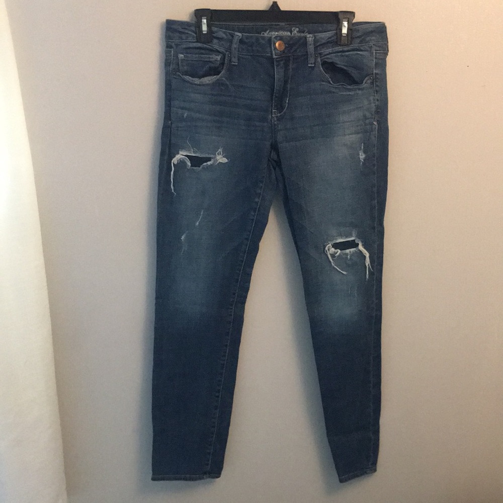 American Eagle Size 12 Skinny Jeans with Patched Holes